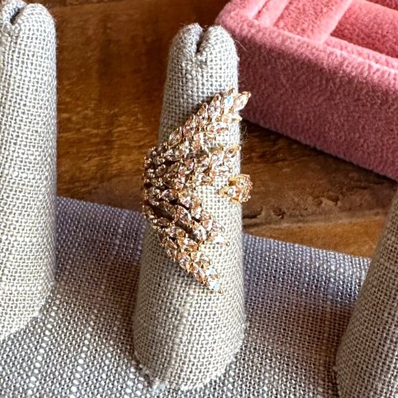 Statement Gold-Tone Champagne CZ Leaf Wrap Cocktail Ring By Park Lane Jewelry - Picture 6 of 10